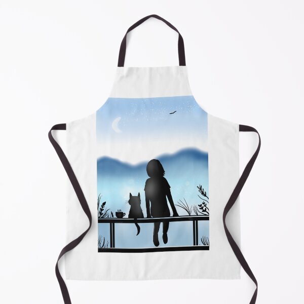 Item preview, Blue peace - A girl and her cat calmly watching the sky designed and sold by HappyPawtraits.
