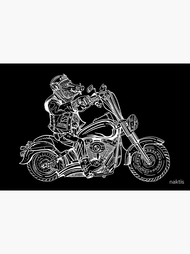 Boar on motorbike white on black by naktis