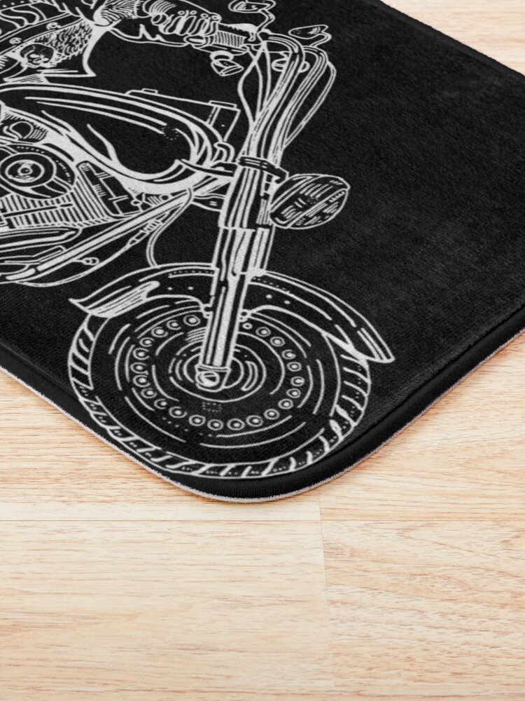 Alternate view of Boar on motorbike white on black Bath Mat