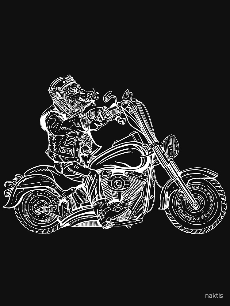 Boar on motorbike white on black by naktis