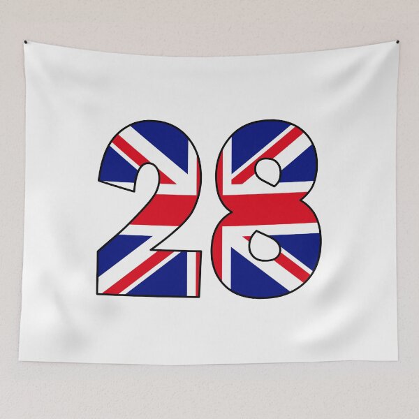 Item preview, Number 28 with UK flag on the background designed and sold by AllShirts21.