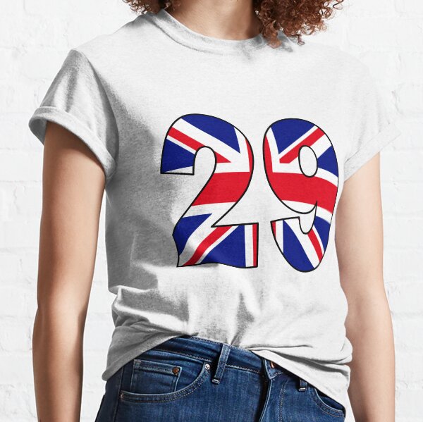 Número 29 con la bandera del Reino Unido en el fondo Camiseta clásica