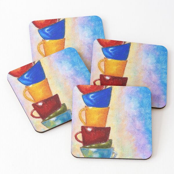 Item preview, Piled cups colorful pastel art designed and sold by StarlightTales.
