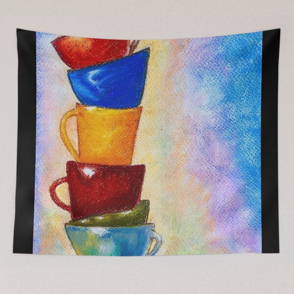Item preview, Piled cups colorful pastel art designed and sold by StarlightTales.