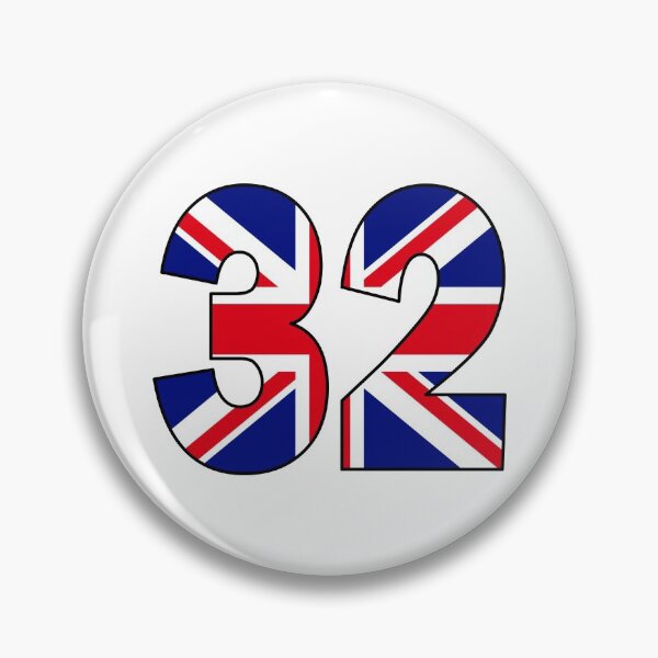 Item preview, Number 32 with UK flag on the background designed and sold by AllShirts21.