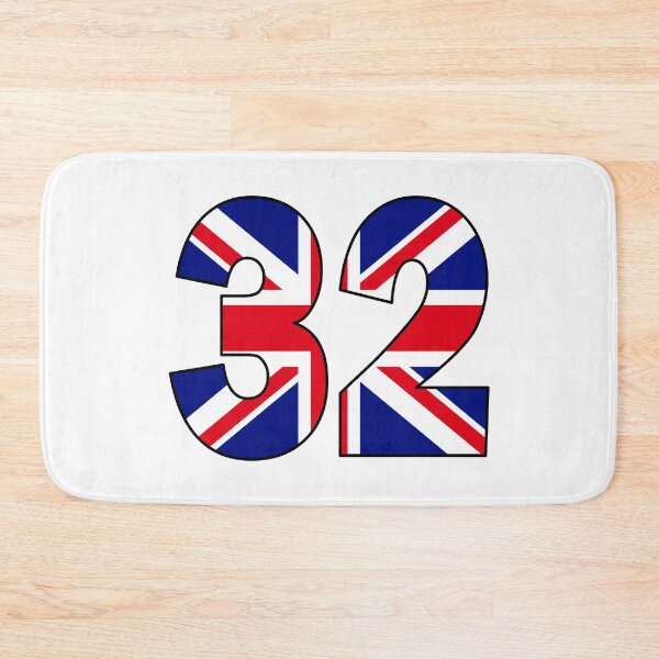 Item preview, Number 32 with UK flag on the background designed and sold by AllShirts21.