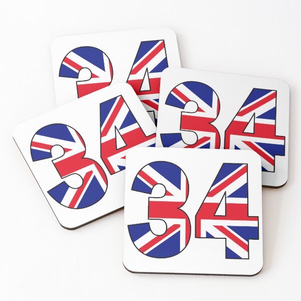 Item preview, Number 34 with UK flag on the background designed and sold by AllShirts21.