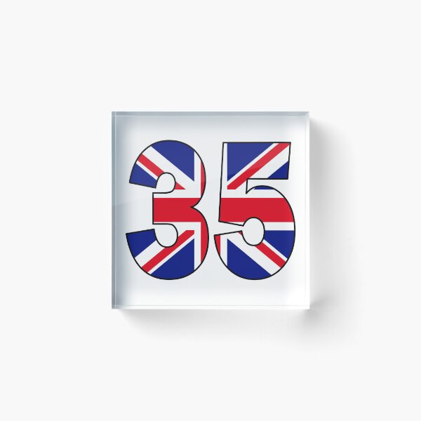 Item preview, Number 35 with UK flag on the background designed and sold by AllShirts21.