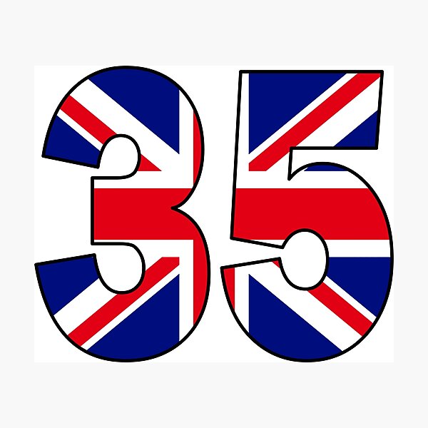 Item preview, Number 35 with UK flag on the background designed and sold by AllShirts21.