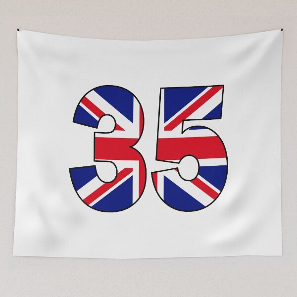 Item preview, Number 35 with UK flag on the background designed and sold by AllShirts21.
