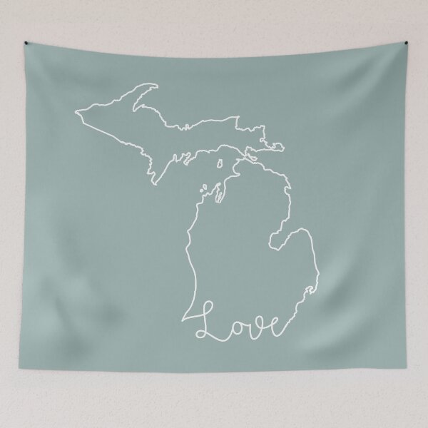 Item preview, Michigan Cursive Love Home State Outline designed and sold by GreatLakesLocal.