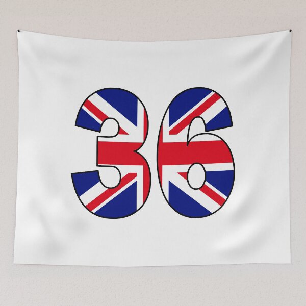 Item preview, Number 36 with UK flag on the background designed and sold by AllShirts21.