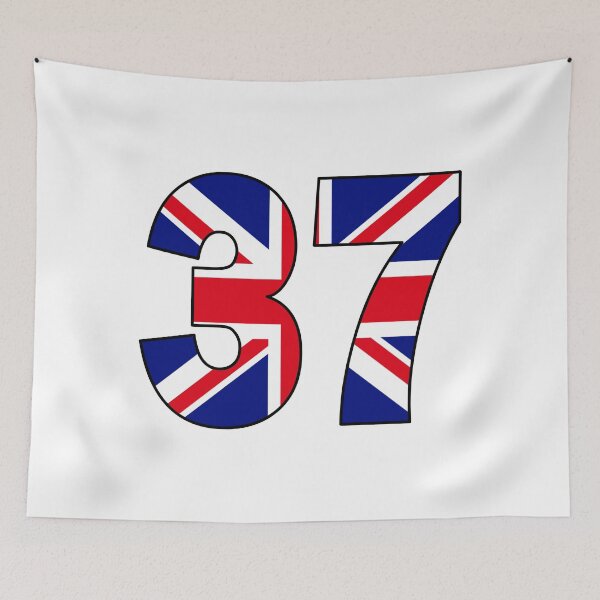 Item preview, Number 37 with UK flag on the background designed and sold by AllShirts21.