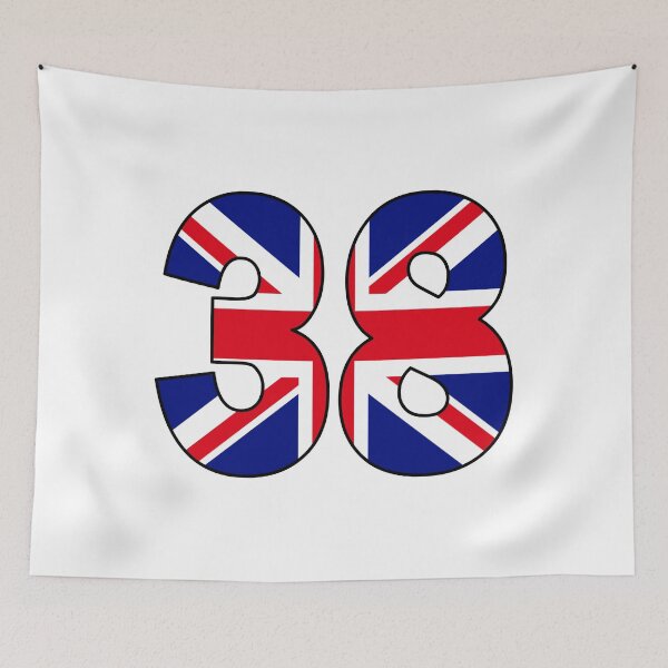 Item preview, Number 38 with UK flag on the background designed and sold by AllShirts21.