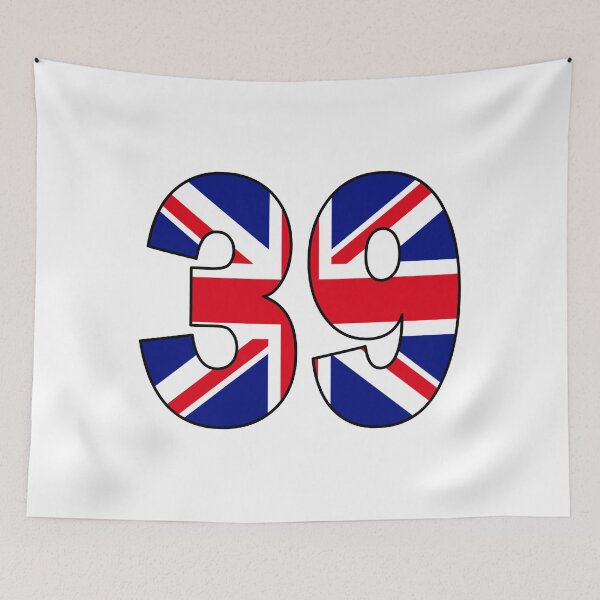 Item preview, Number 39 with UK flag on the background designed and sold by AllShirts21.