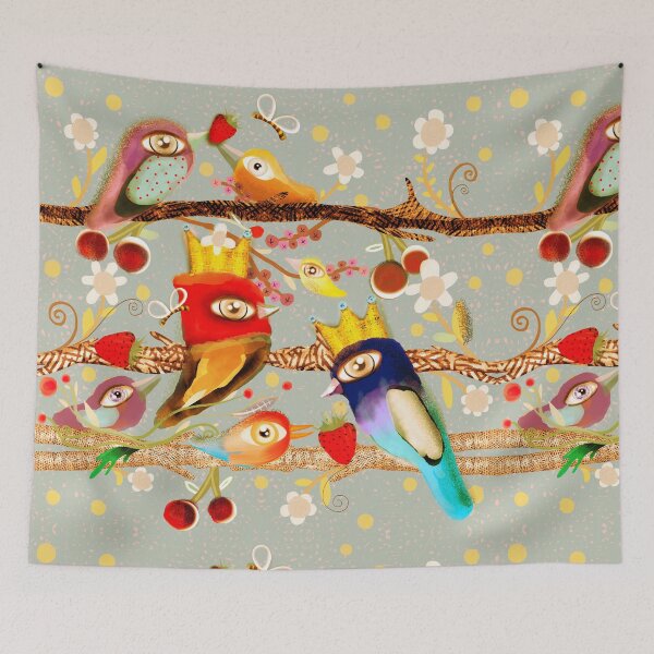 Item preview, Sage Green landscape love birds daisies designed and sold by rupydetequila.