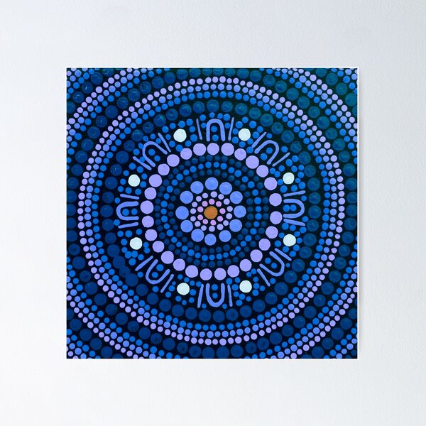 Item preview, Aboriginal Art Gathering Mandala Blue designed and sold by GhostGumDesigns.