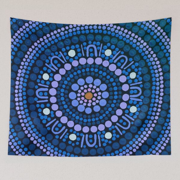 Item preview, Aboriginal Art Gathering Mandala Blue designed and sold by GhostGumDesigns.