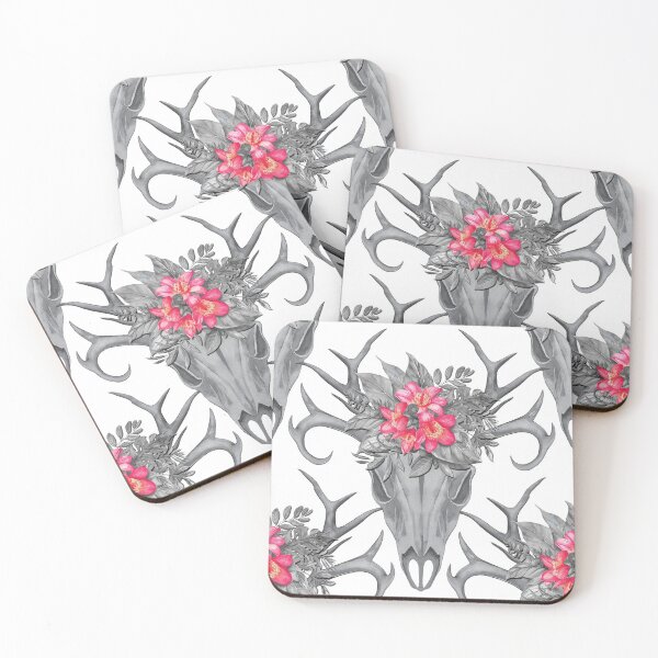 Item preview, Copy of Boho style grey skull with red flowers small / pattern designed and sold by FK-UK.
