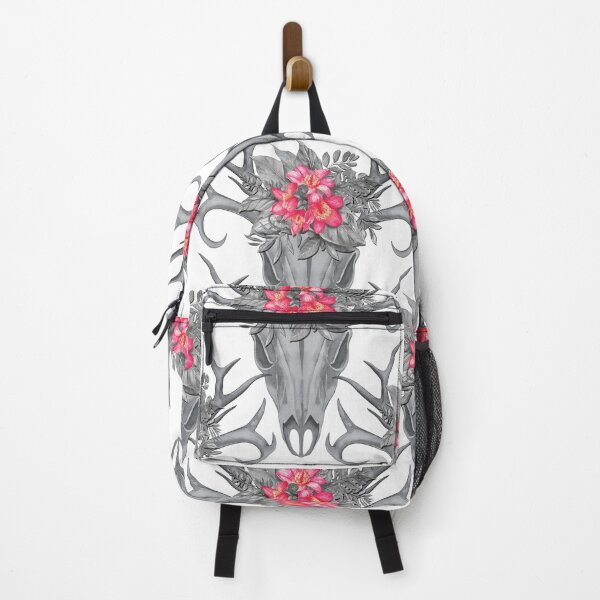 Item preview, Copy of Boho style grey skull with red flowers small / pattern designed and sold by FK-UK.