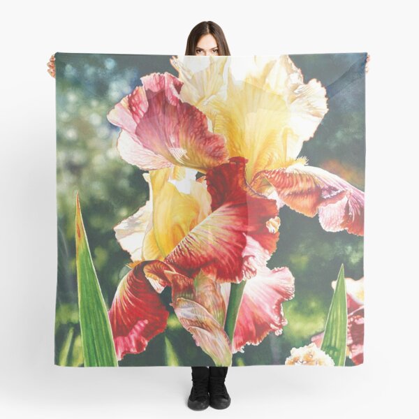 Elegance Iris Watercolor Painting Scarf