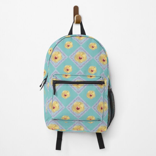 Item preview, Yellow Single Hibiscus with Red Center on Turquoise designed and sold by STHogan.