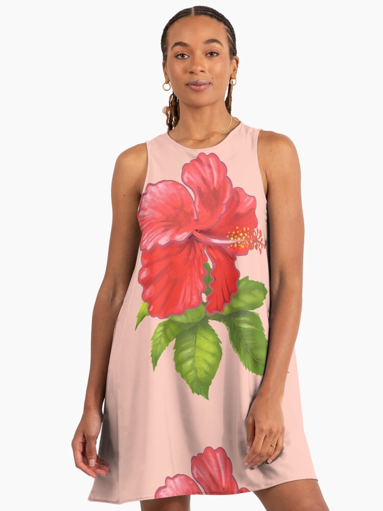 Tropical Pink Hibiscus Hawaiian Flower" A-Line Dress for Sale by  newburyboutique | Redbubble