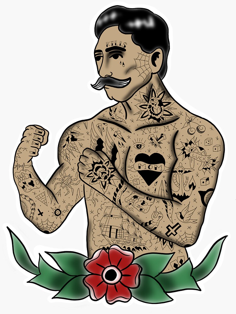 Thumbnail 3 of 3, Sticker, Tattooed Fighter designed and sold by livwood182.