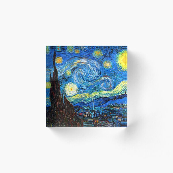 Starry Night - Vincent Van Gogh - Bright Blue Acrylic Block