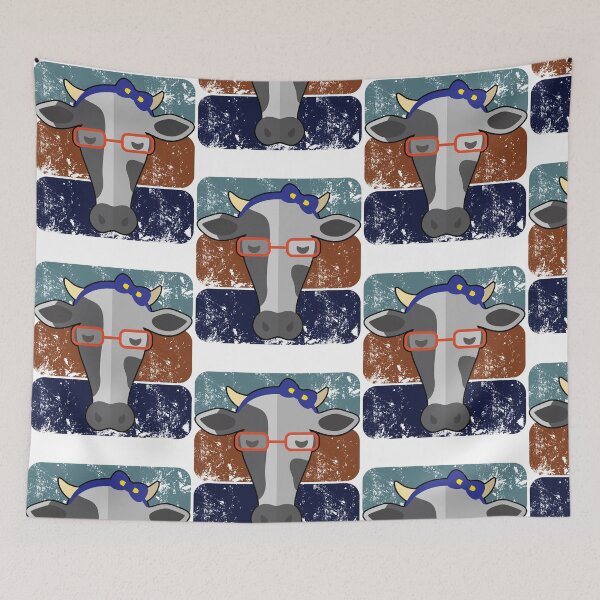Item preview, Cute Hipster Cow Cartoon Glasses Bandana Funny Millennial print designed and sold by doodabobs.