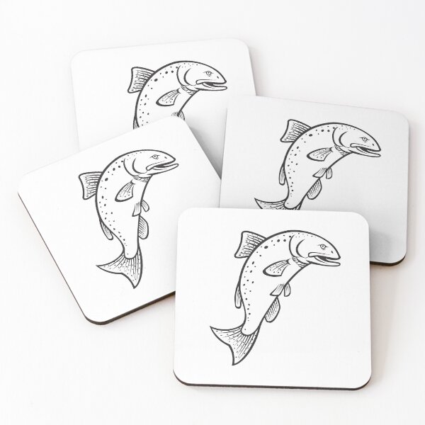 Item preview, Chinook Salmon Oncorhynchus Tshawytscha King Salmon or Quinnat Salmon Jumping Up Cartoon Black and White designed and sold by patrimonio.
