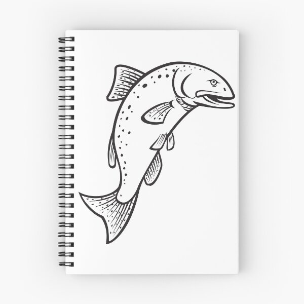 Item preview, Chinook Salmon Oncorhynchus Tshawytscha King Salmon or Quinnat Salmon Jumping Up Cartoon Black and White designed and sold by patrimonio.