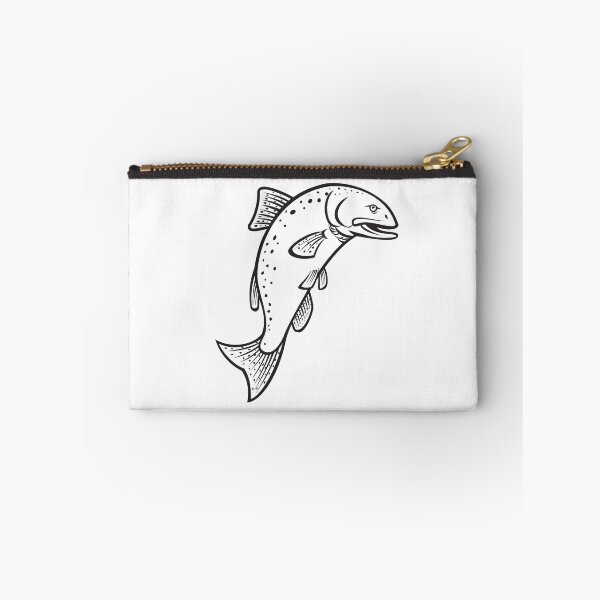 Item preview, Chinook Salmon Oncorhynchus Tshawytscha King Salmon or Quinnat Salmon Jumping Up Cartoon Black and White designed and sold by patrimonio.