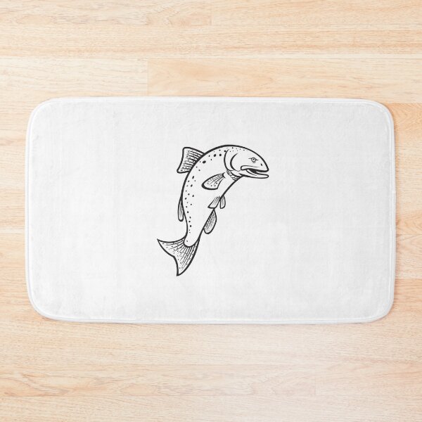 Item preview, Chinook Salmon Oncorhynchus Tshawytscha King Salmon or Quinnat Salmon Jumping Up Cartoon Black and White designed and sold by patrimonio.