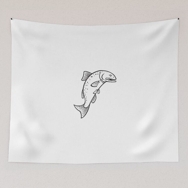 Item preview, Chinook Salmon Oncorhynchus Tshawytscha King Salmon or Quinnat Salmon Jumping Up Cartoon Black and White designed and sold by patrimonio.