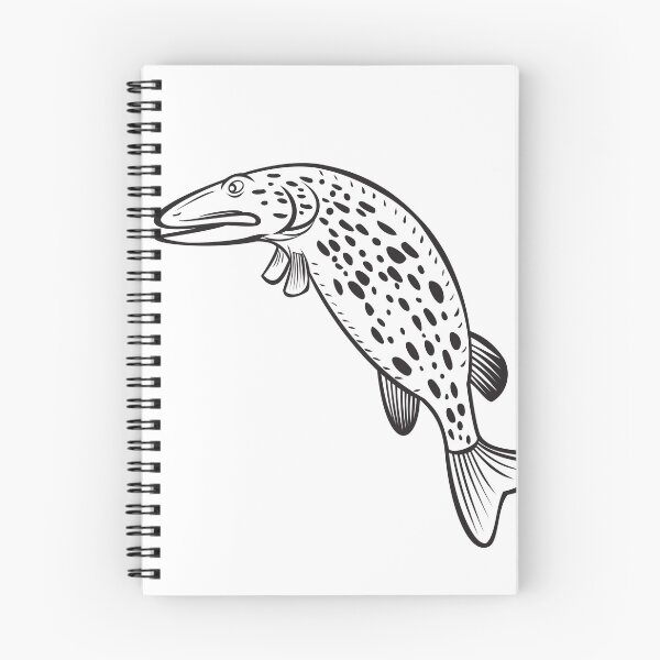 Item preview, Northern Pike Esox Lucius Carnivorous Fish of the Genus Esox Jumping Up Cartoon Black and White designed and sold by patrimonio.