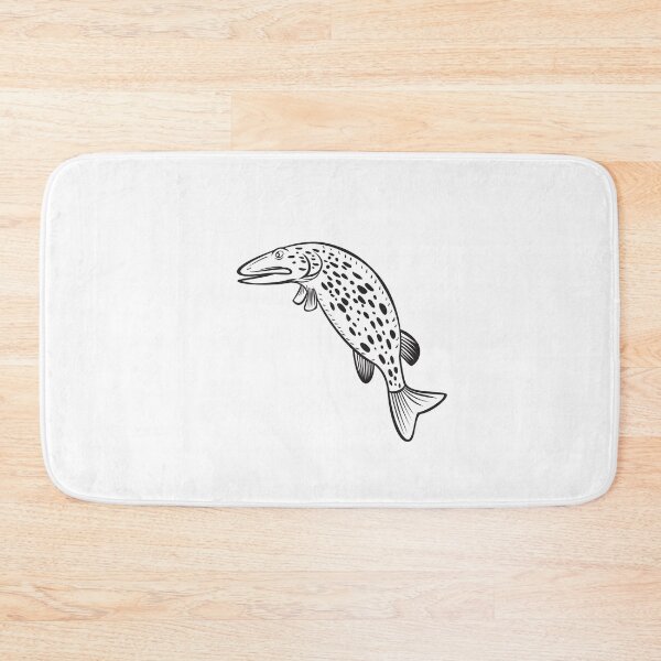 Item preview, Northern Pike Esox Lucius Carnivorous Fish of the Genus Esox Jumping Up Cartoon Black and White designed and sold by patrimonio.