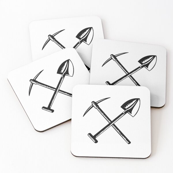 Item preview, Crossed Spade or Shovel and Mining Pick Ax Pickaxe Pick-Axe or Pick Retro Woodcut Black and White designed and sold by patrimonio.