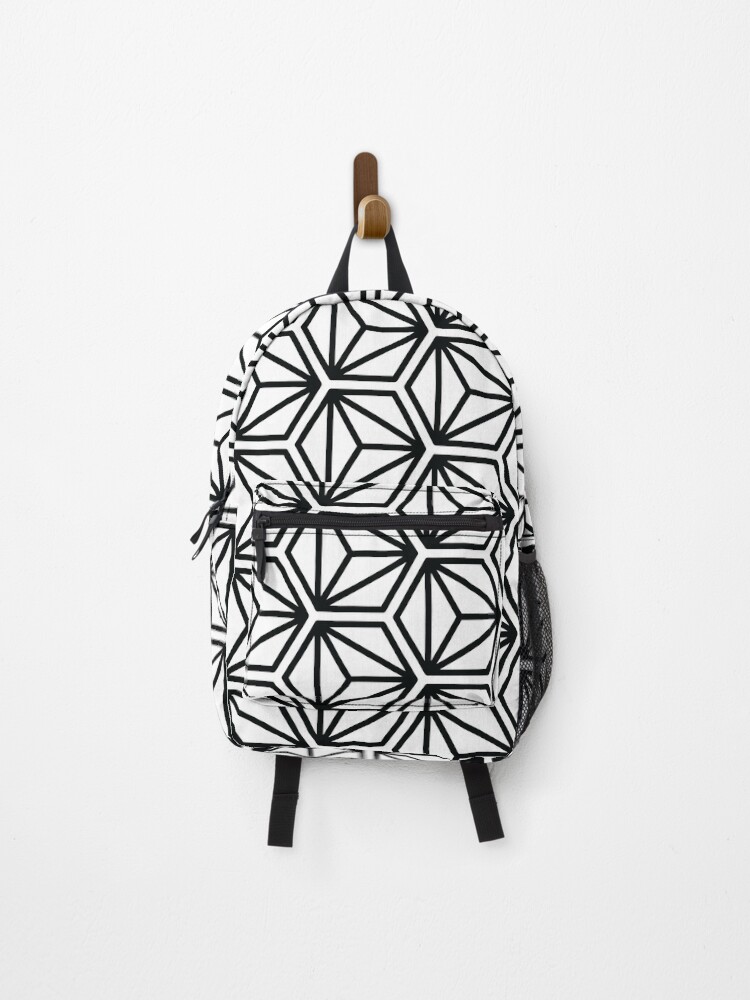 Thumbnail 1 of 3, Backpack, Triangle Hexagon Cube Pattern – Black designed and sold by RoguePatterns.