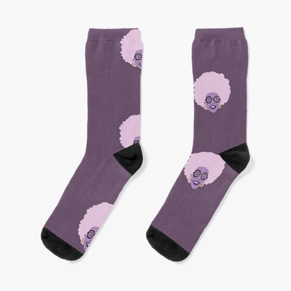 Purple Black girl with Cute Purple Fro and glasses Socks