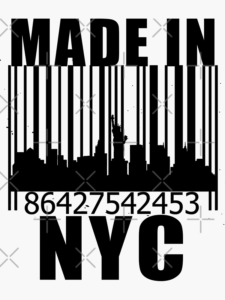 "Made in new york city nyc skyline barcode" Sticker for Sale by