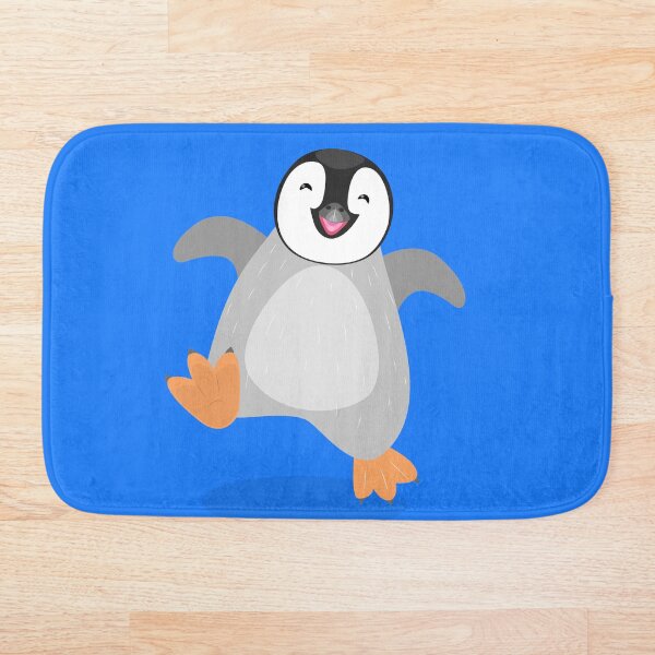 Cute happy emperor penguin chick dancing cartoon Bath Mat