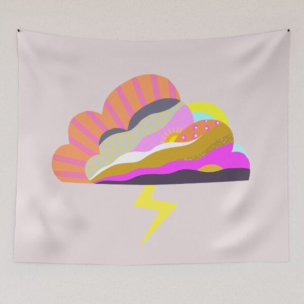 Item preview, Bright, colourful pop art cloud with patterns, sun and lightning bolt designed and sold by KateIsSketchy.