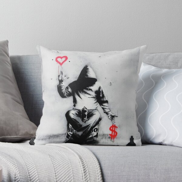 Banksy Love Over Money Street Art emblématique Coussin