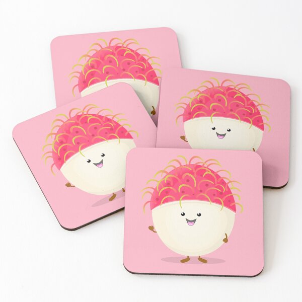 Item preview, Cute pink happy rambutan cartoon character illustration designed and sold by FrogFactory.
