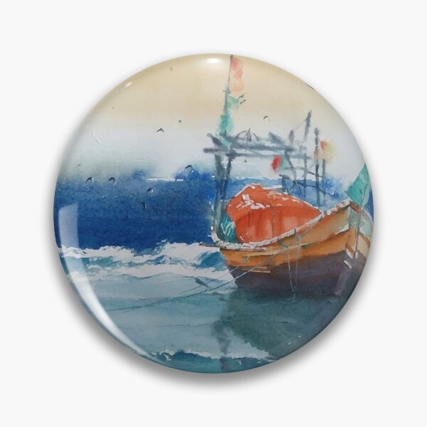 Item preview, Watercolor Boat In The Sea Painting Landscape designed and sold by Vector Scout Lab.
