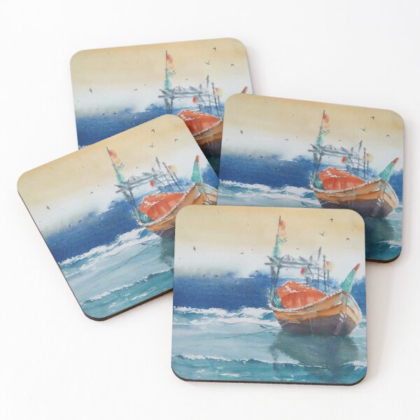 Item preview, Watercolor Boat In The Sea Painting Landscape designed and sold by Vector Scout Lab.