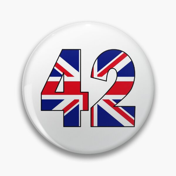Artikelvorschau, Nummer 42 mit UK-Flagge im Hintergrund entworfen und verkauft von AllShirts21.