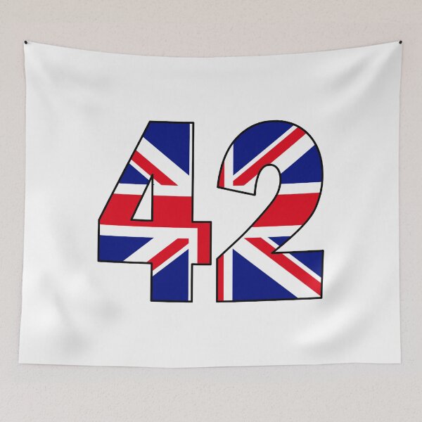 Item preview, Number 42 with UK flag on the background designed and sold by AllShirts21.
