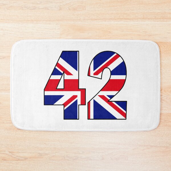 Artikelvorschau, Nummer 42 mit UK-Flagge im Hintergrund entworfen und verkauft von AllShirts21.